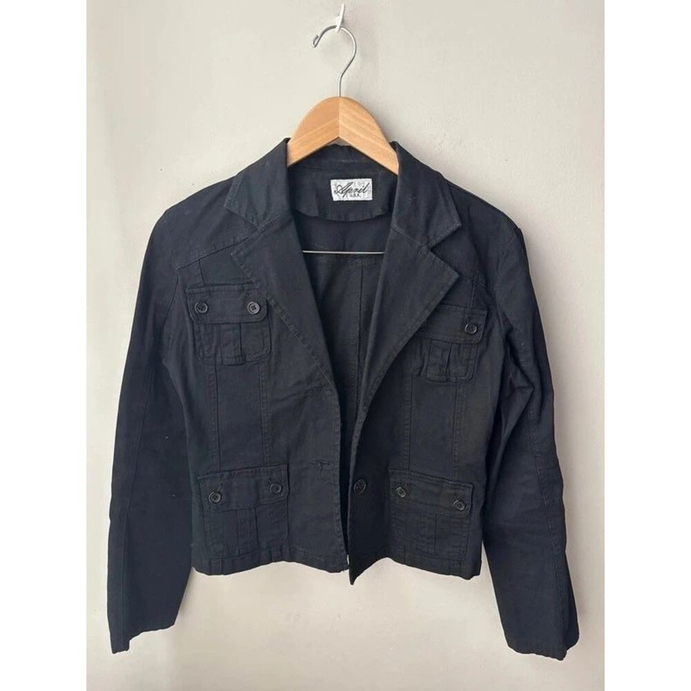 April USA Black Cropped Utility Blazer Denim Jacket